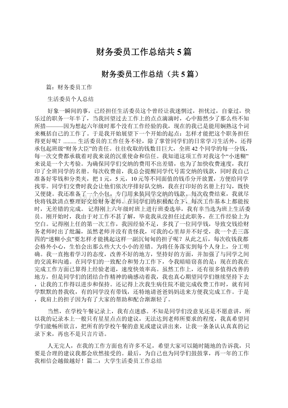 财务委员工作总结共5篇.docx