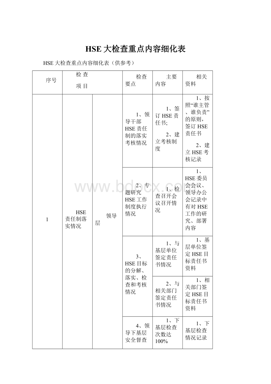 HSE大检查重点内容细化表Word格式.docx