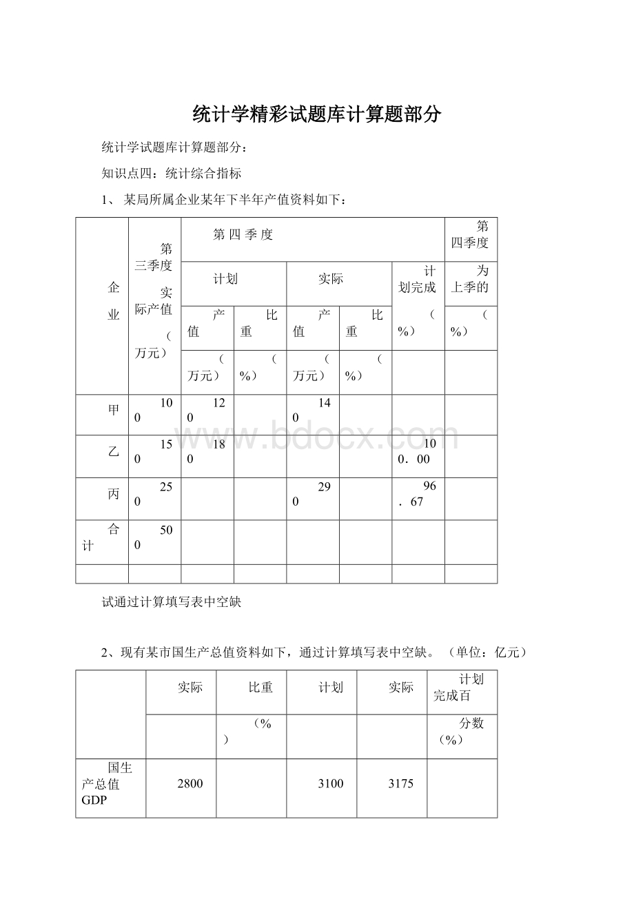 统计学精彩试题库计算题部分.docx