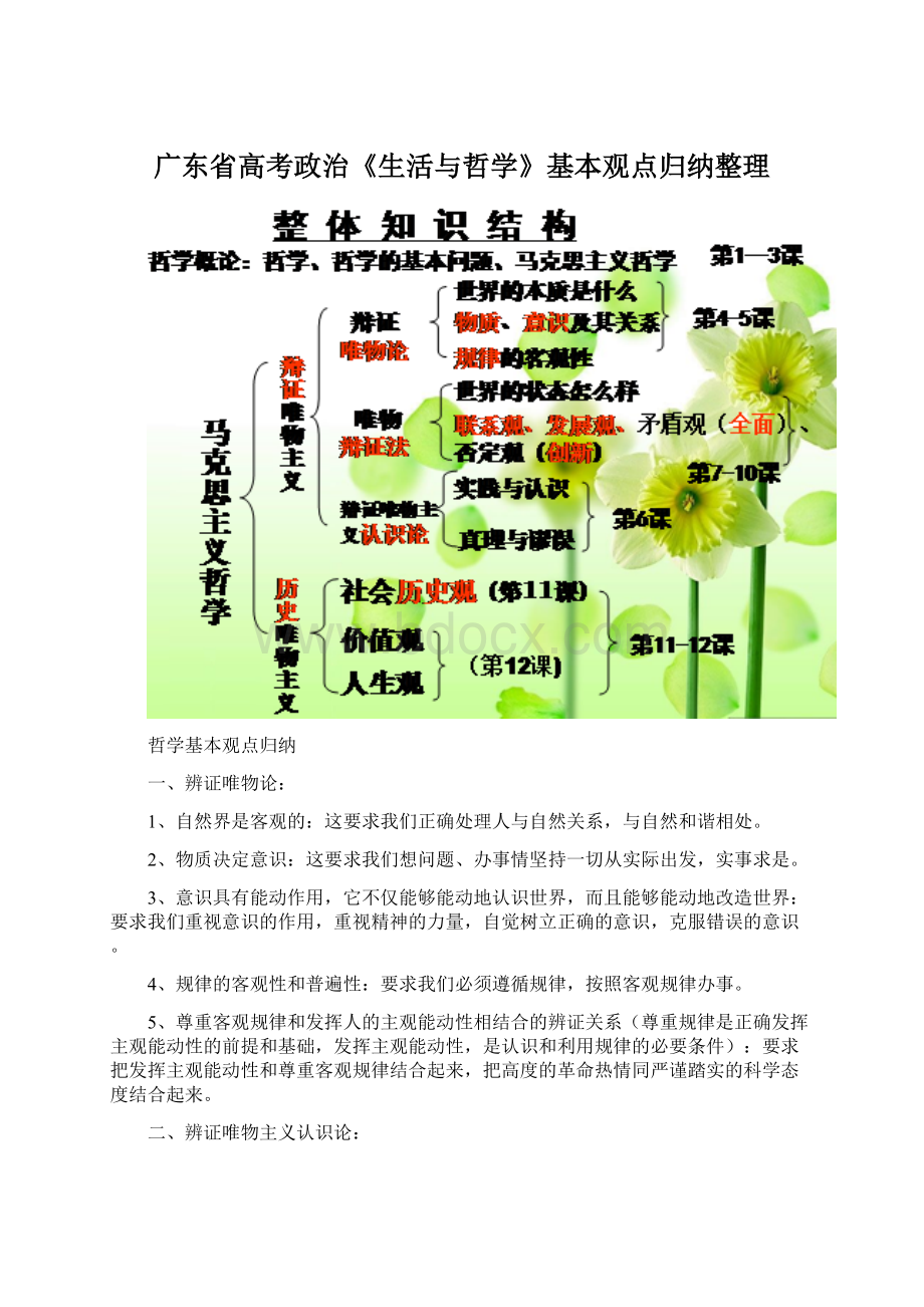 广东省高考政治《生活与哲学》基本观点归纳整理.docx_第1页