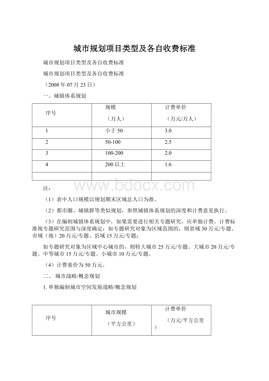 城市规划项目类型及各自收费标准.docx_第1页