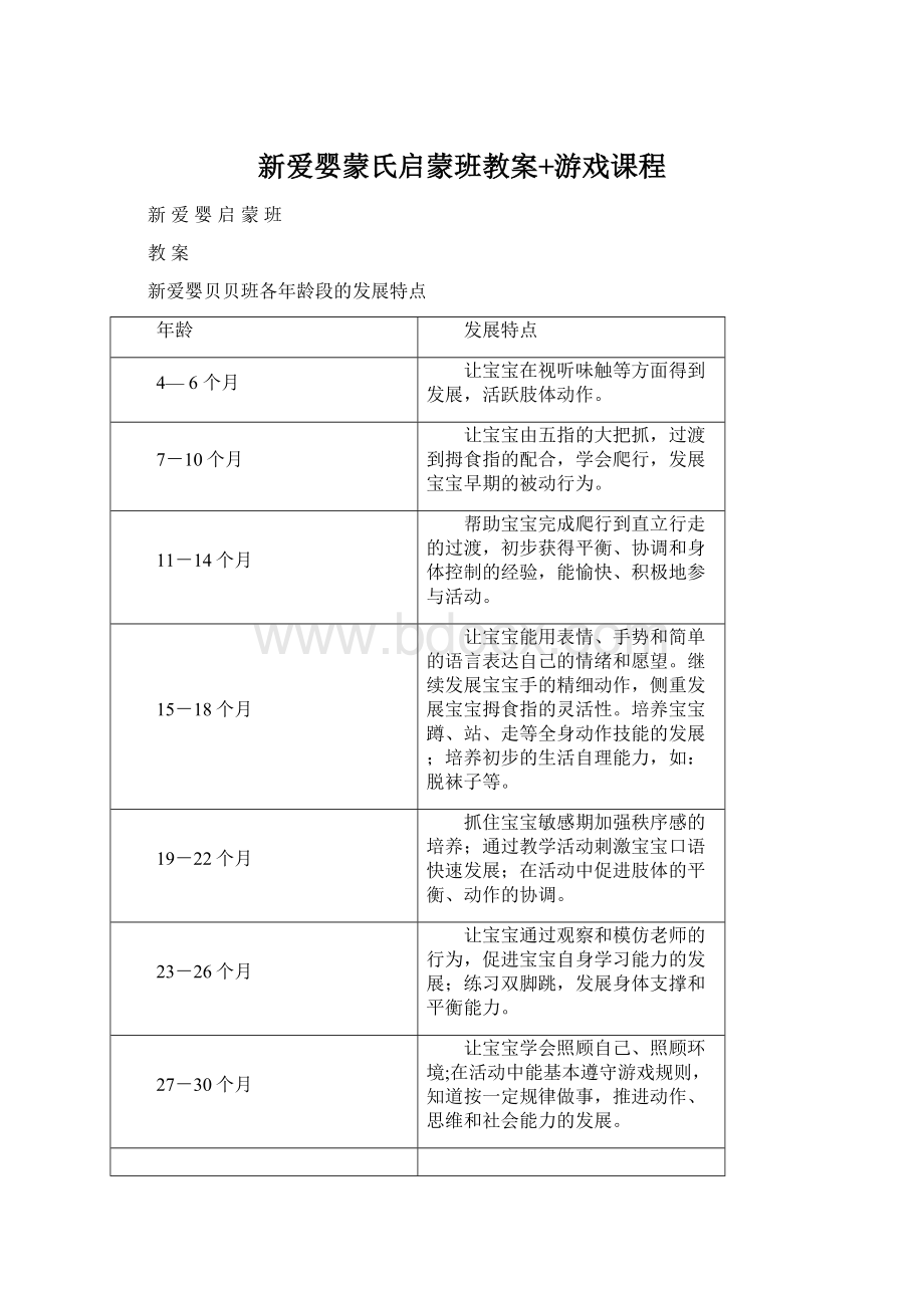 新爱婴蒙氏启蒙班教案+游戏课程Word文档格式.docx