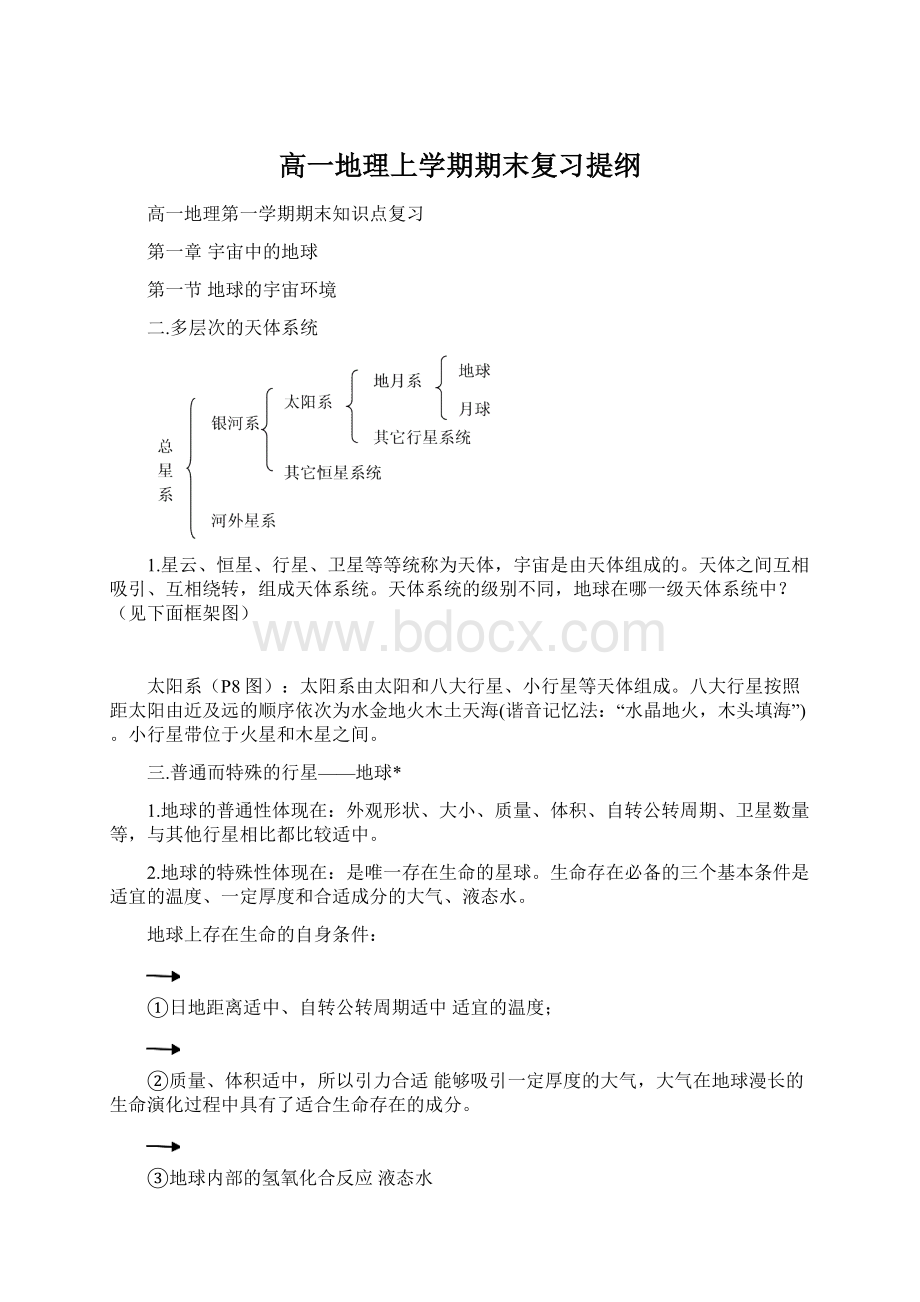 高一地理上学期期末复习提纲.docx