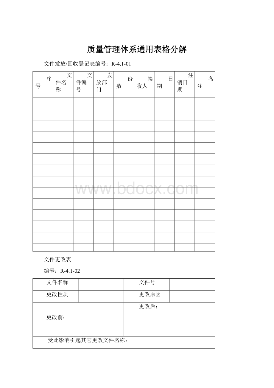 质量管理体系通用表格分解Word文档格式.docx_第1页