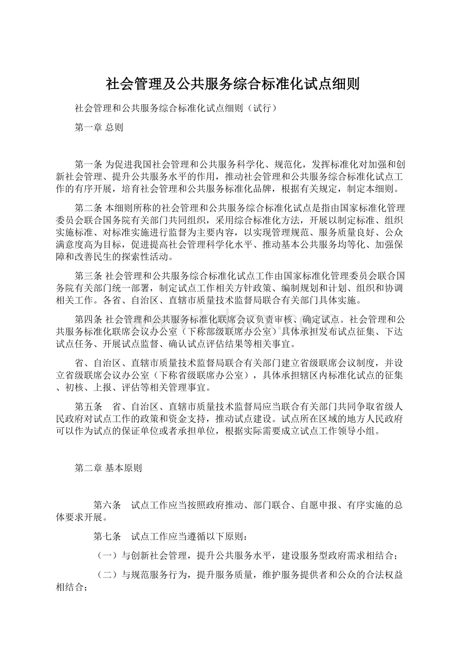 社会管理及公共服务综合标准化试点细则Word格式.docx