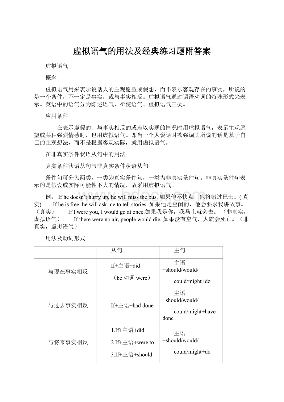 虚拟语气的用法及经典练习题附答案Word文档下载推荐.docx