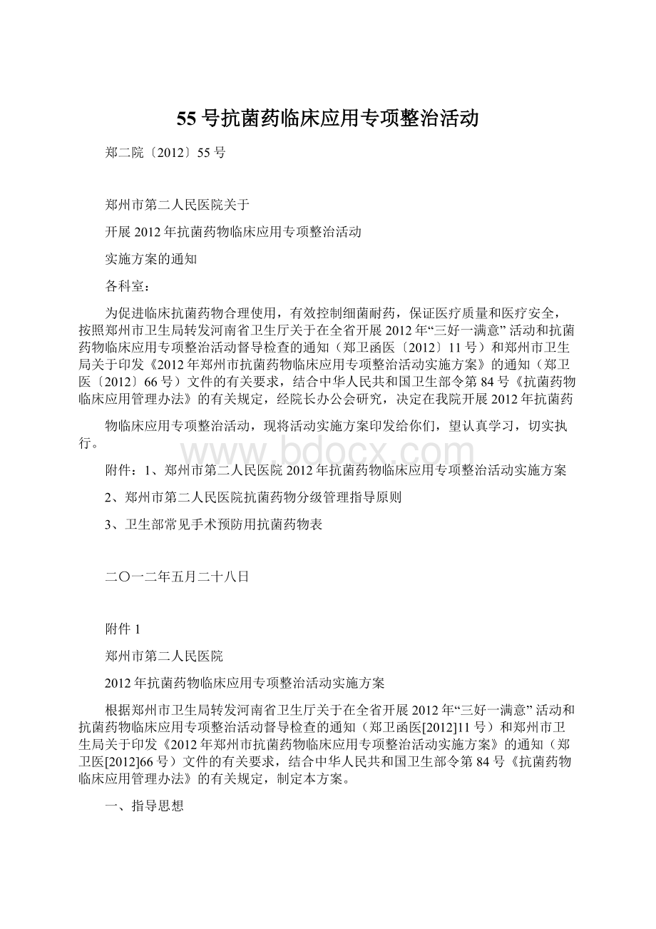 55号抗菌药临床应用专项整治活动Word文档下载推荐.docx_第1页