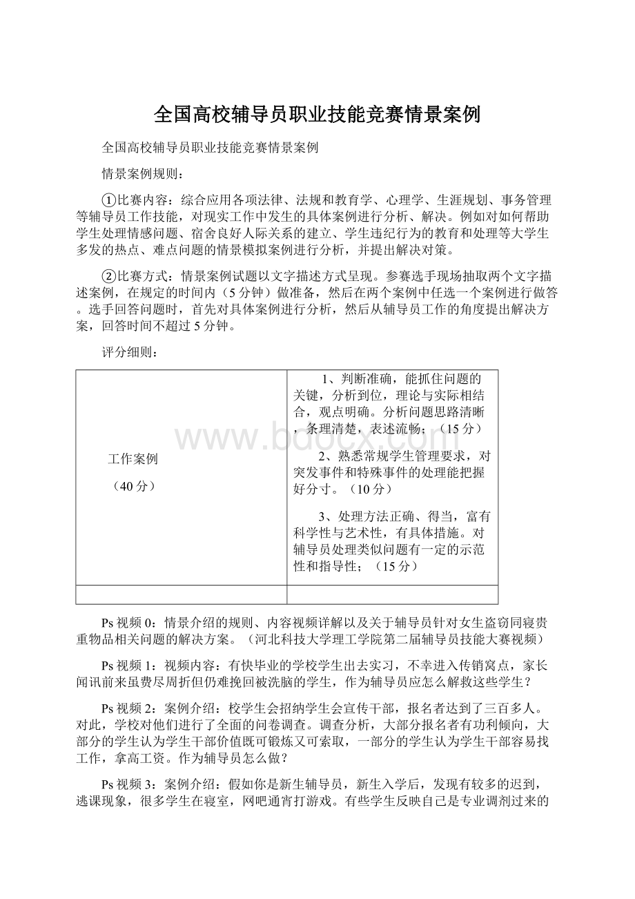 全国高校辅导员职业技能竞赛情景案例Word格式.docx