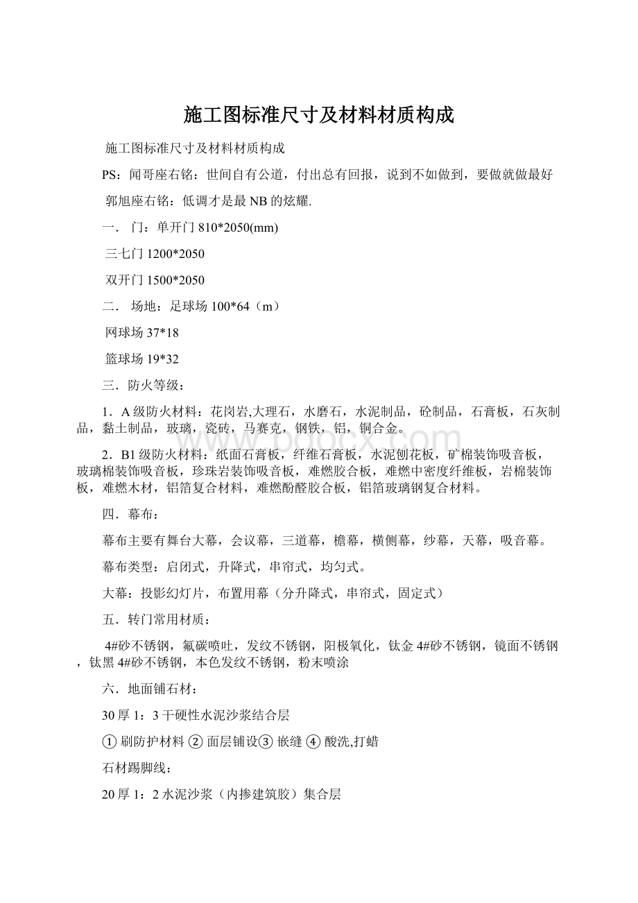 施工图标准尺寸及材料材质构成Word下载.docx