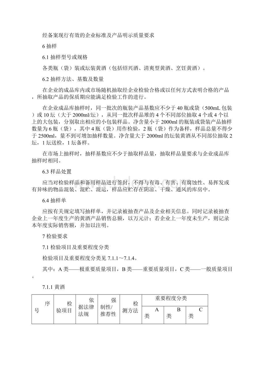 精编产品质量监督抽查实施规范黄酒Word文档下载推荐.docx_第3页