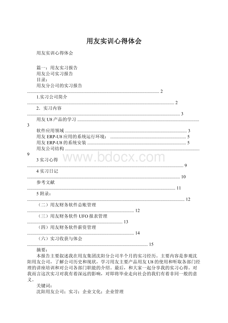 用友实训心得体会Word格式文档下载.docx