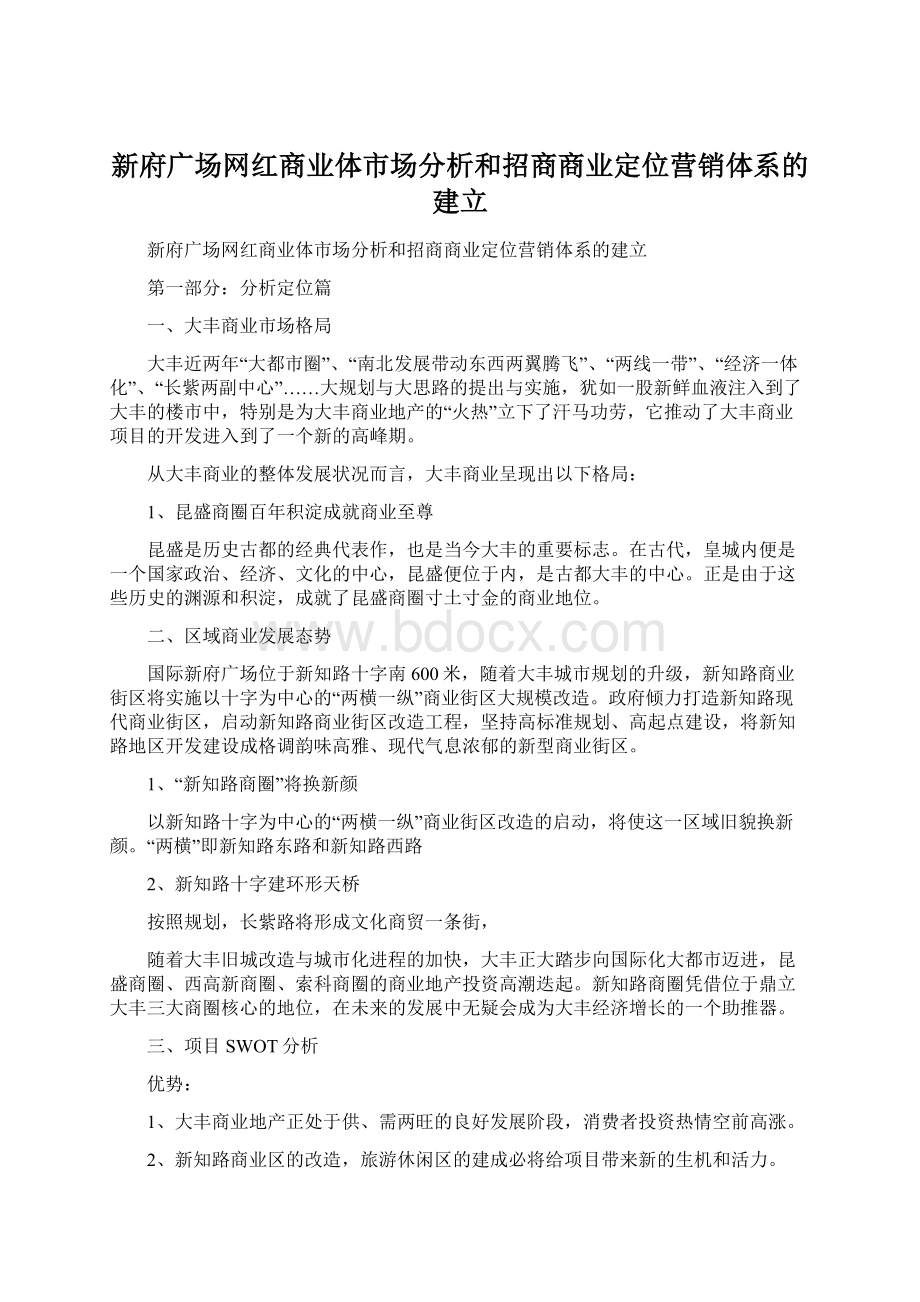 新府广场网红商业体市场分析和招商商业定位营销体系的建立Word格式.docx