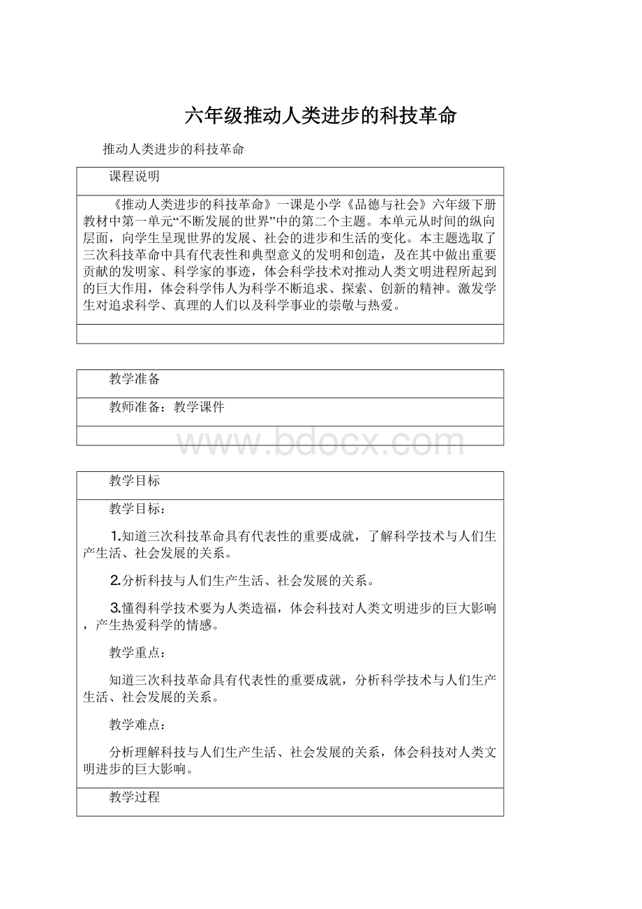 六年级推动人类进步的科技革命文档格式.docx_第1页