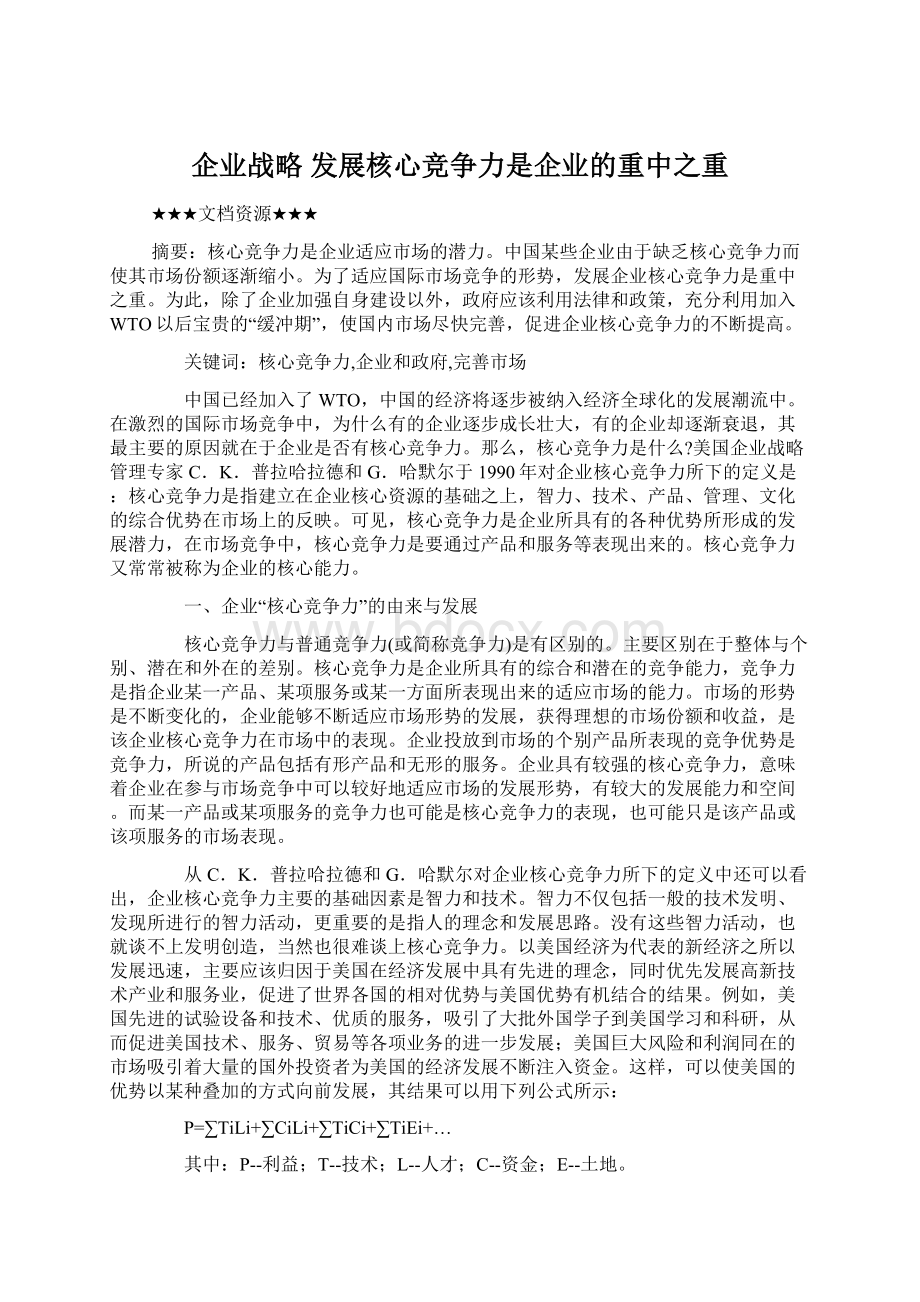 企业战略 发展核心竞争力是企业的重中之重Word文档下载推荐.docx