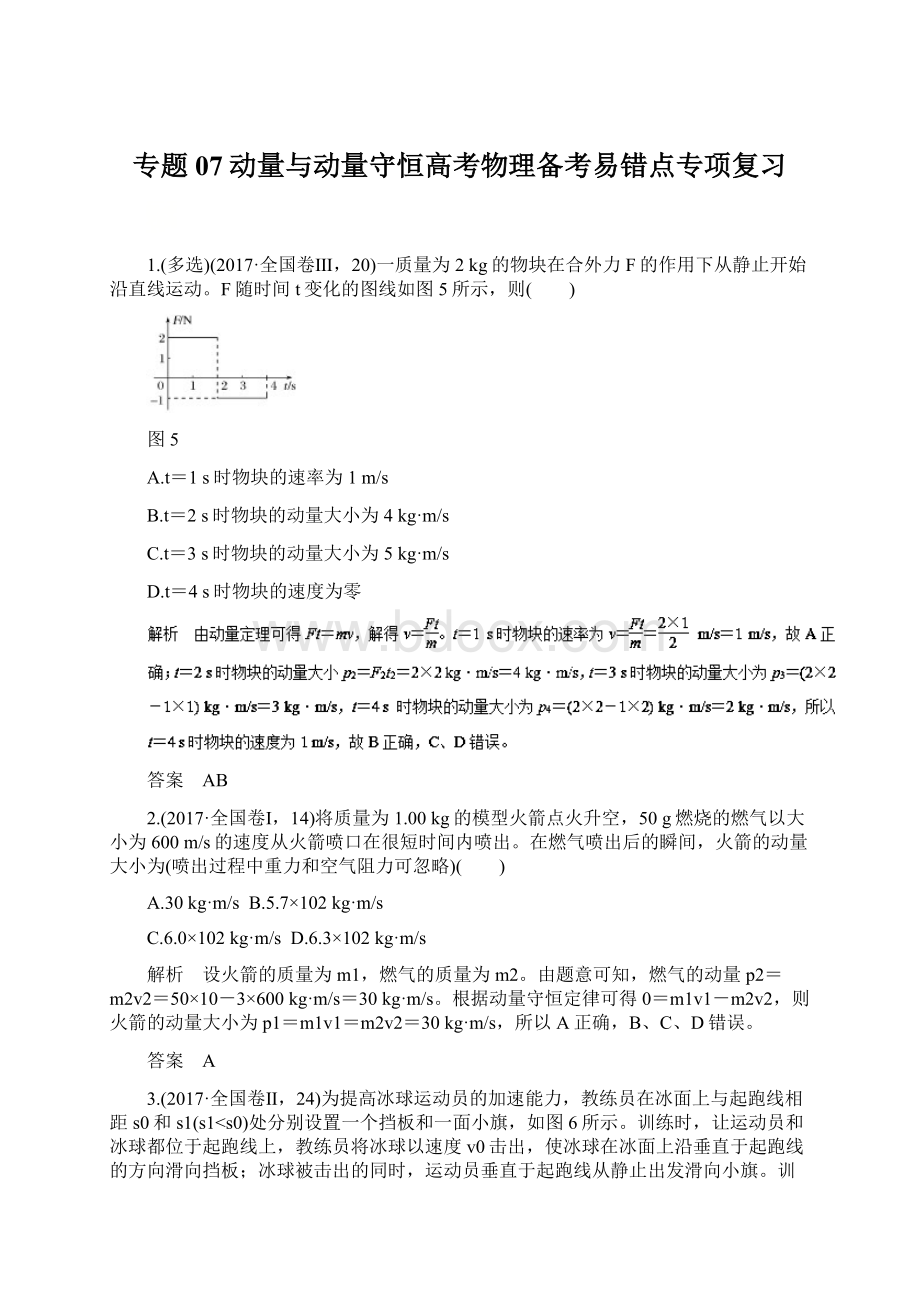 专题07动量与动量守恒高考物理备考易错点专项复习.docx