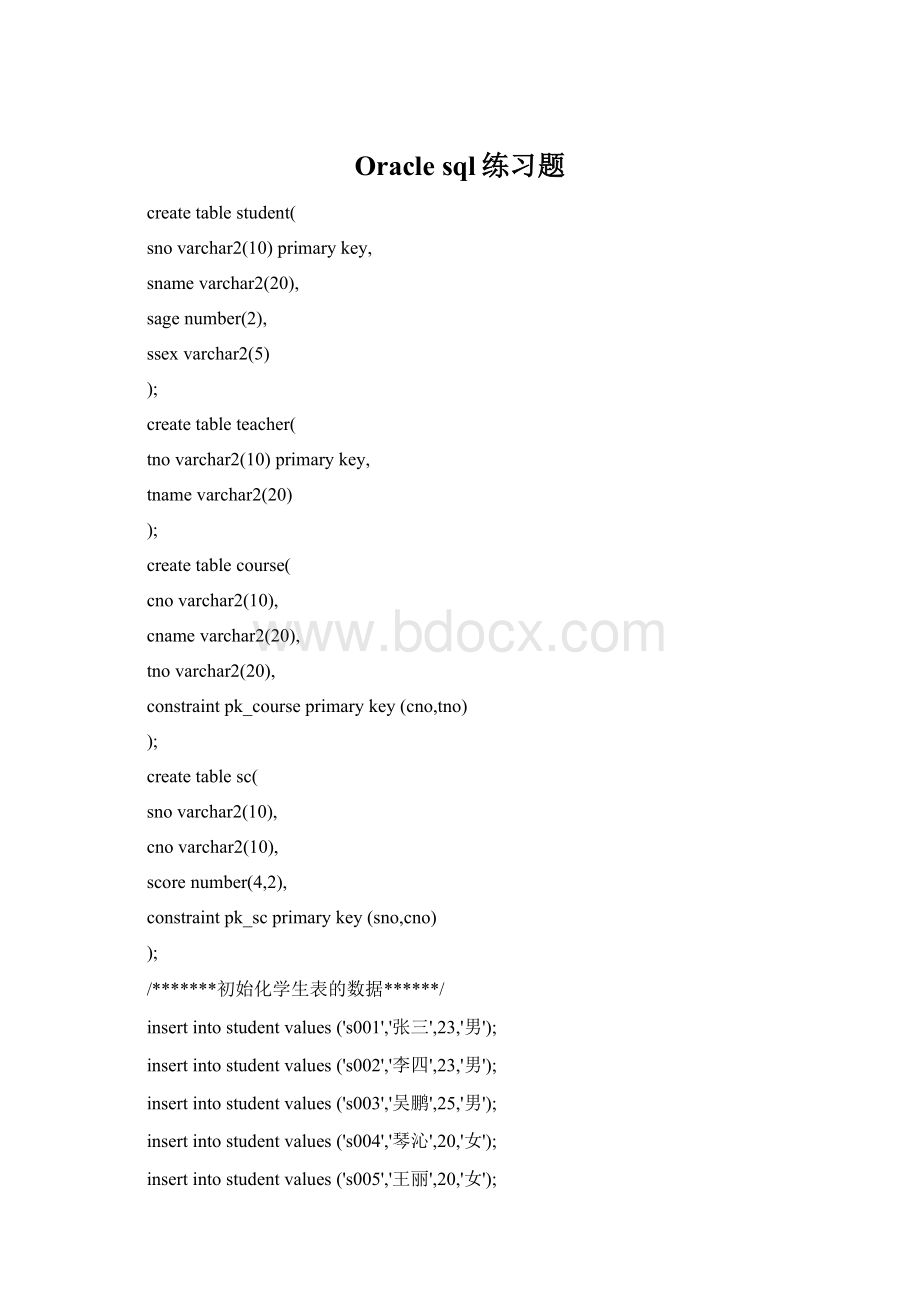 Oracle sql练习题Word文档格式.docx