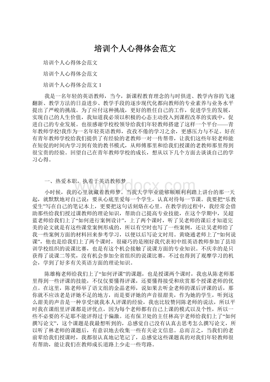 培训个人心得体会范文Word文档格式.docx