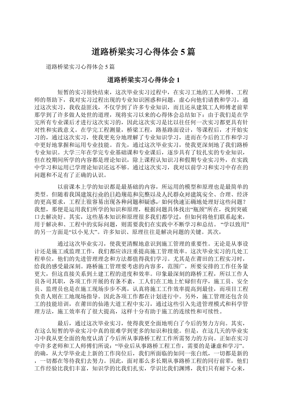 道路桥梁实习心得体会5篇.docx