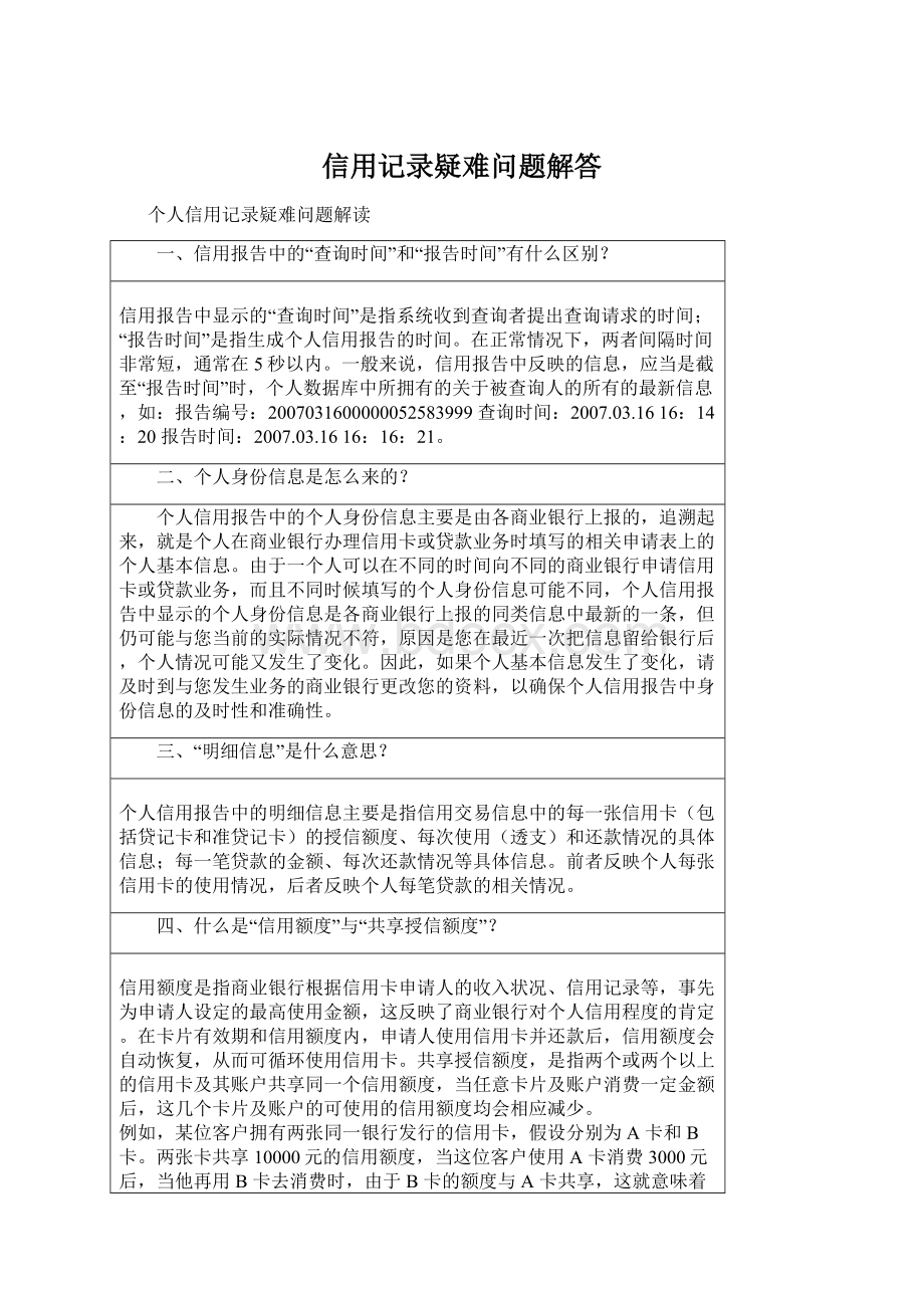 信用记录疑难问题解答Word格式文档下载.docx_第1页