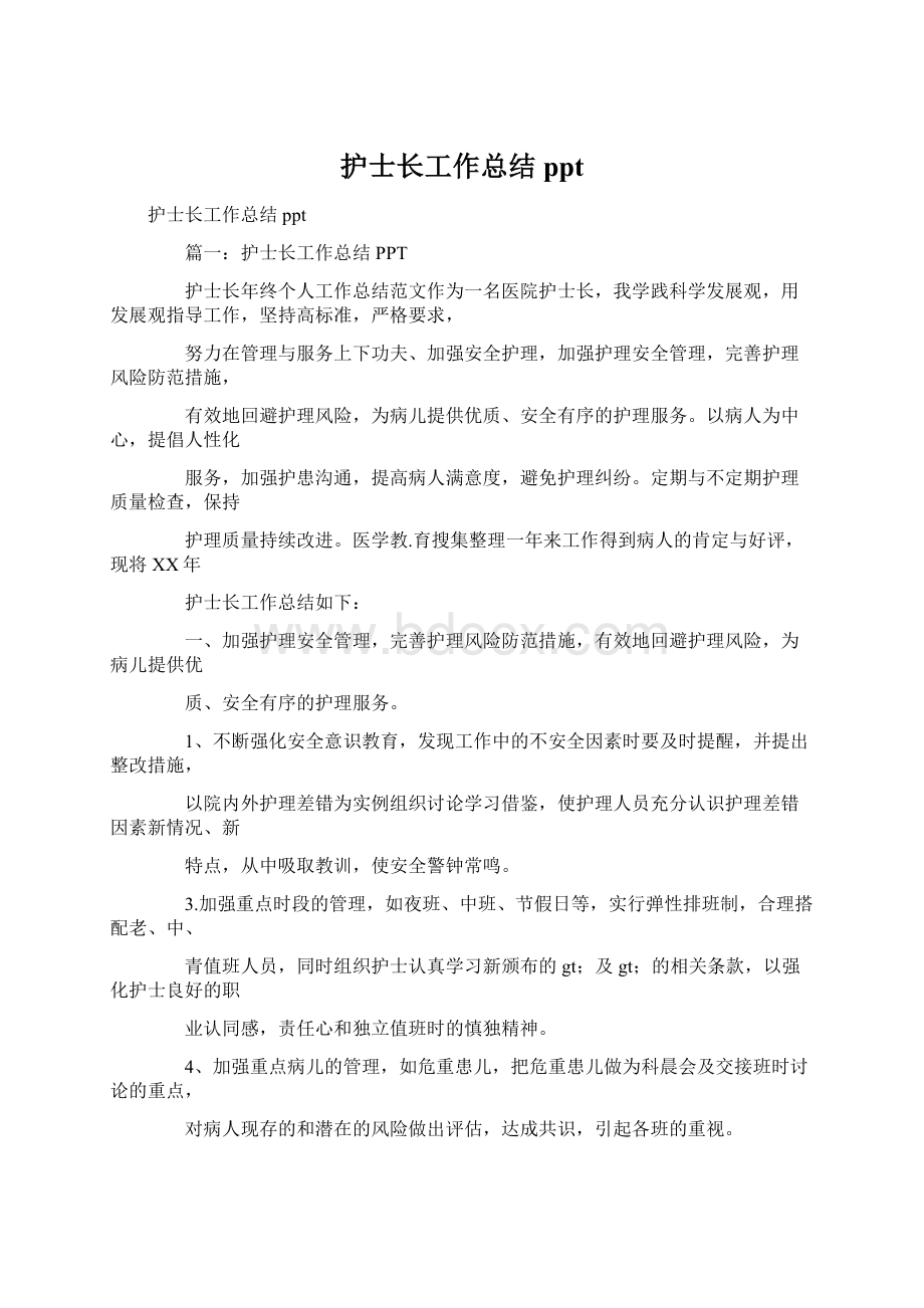 护士长工作总结ppt文档格式.docx_第1页