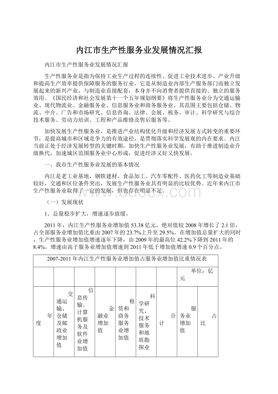 内江市生产性服务业发展情况汇报.docx_第1页
