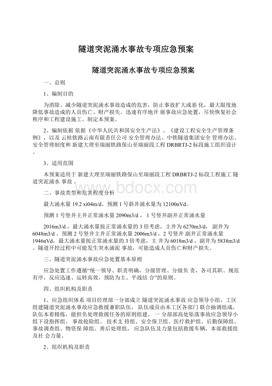 隧道突泥涌水事故专项应急预案.docx