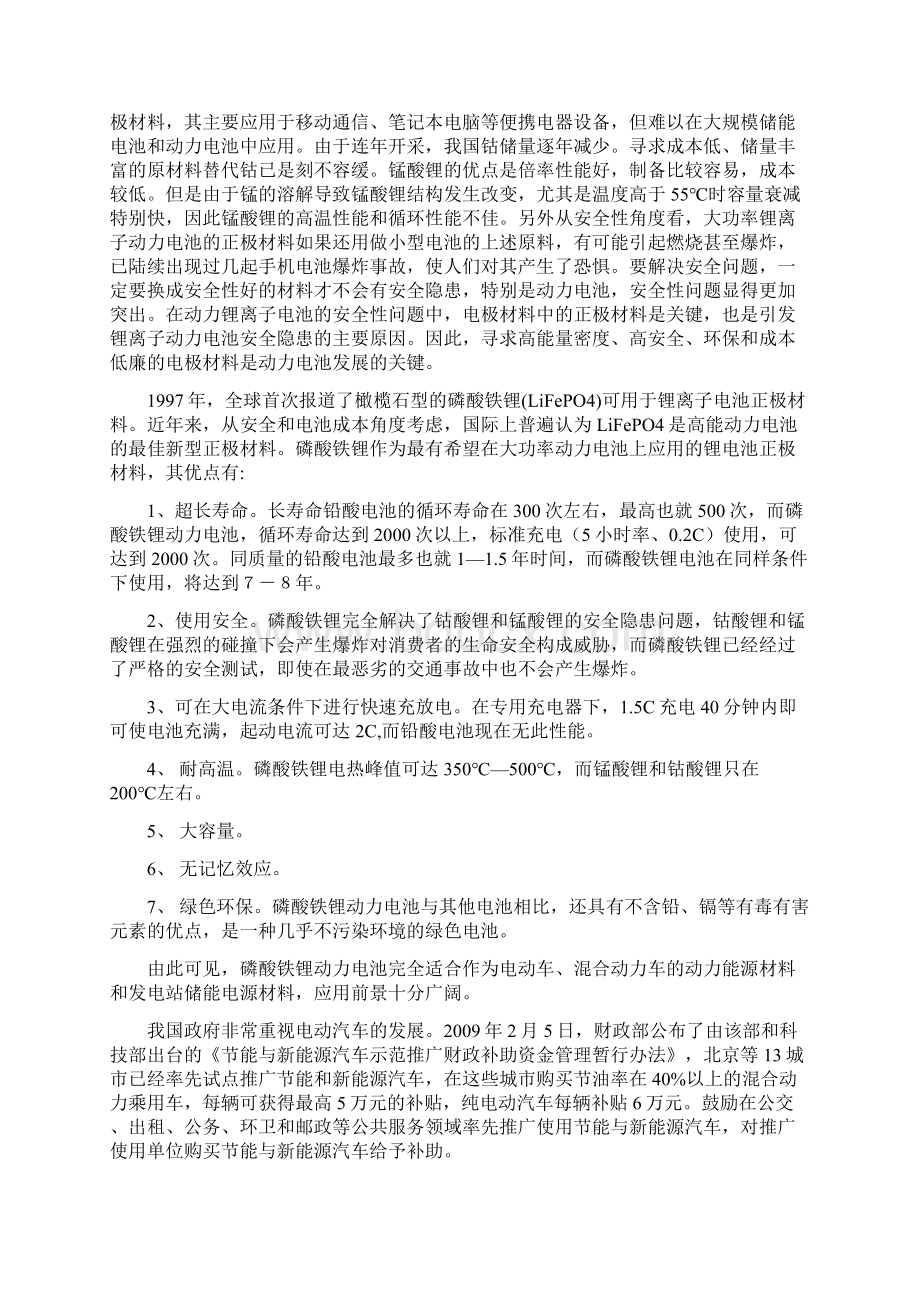 精编完整版年产6000吨磷酸铁锂正极材料项目可研报告定Word格式文档下载.docx_第2页