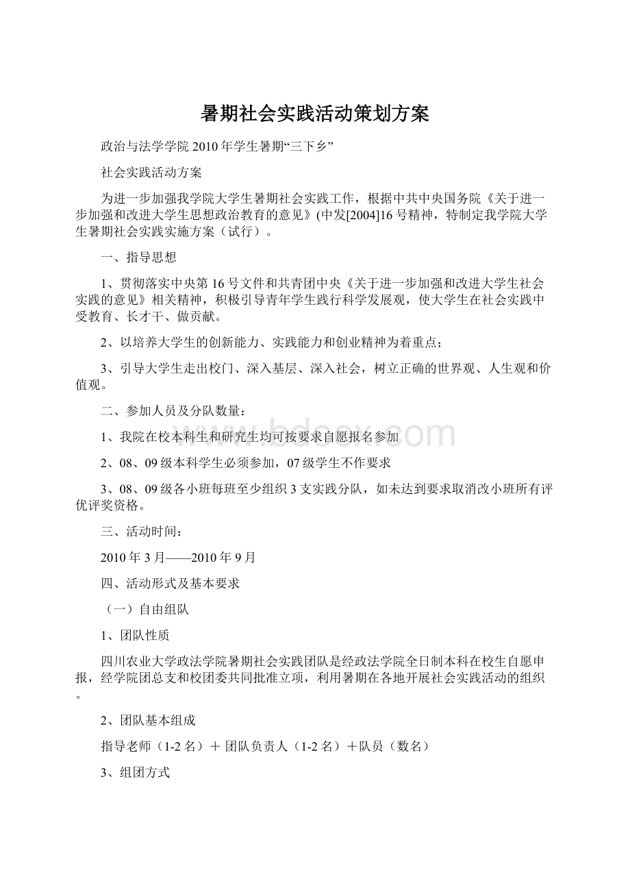 暑期社会实践活动策划方案文档格式.docx