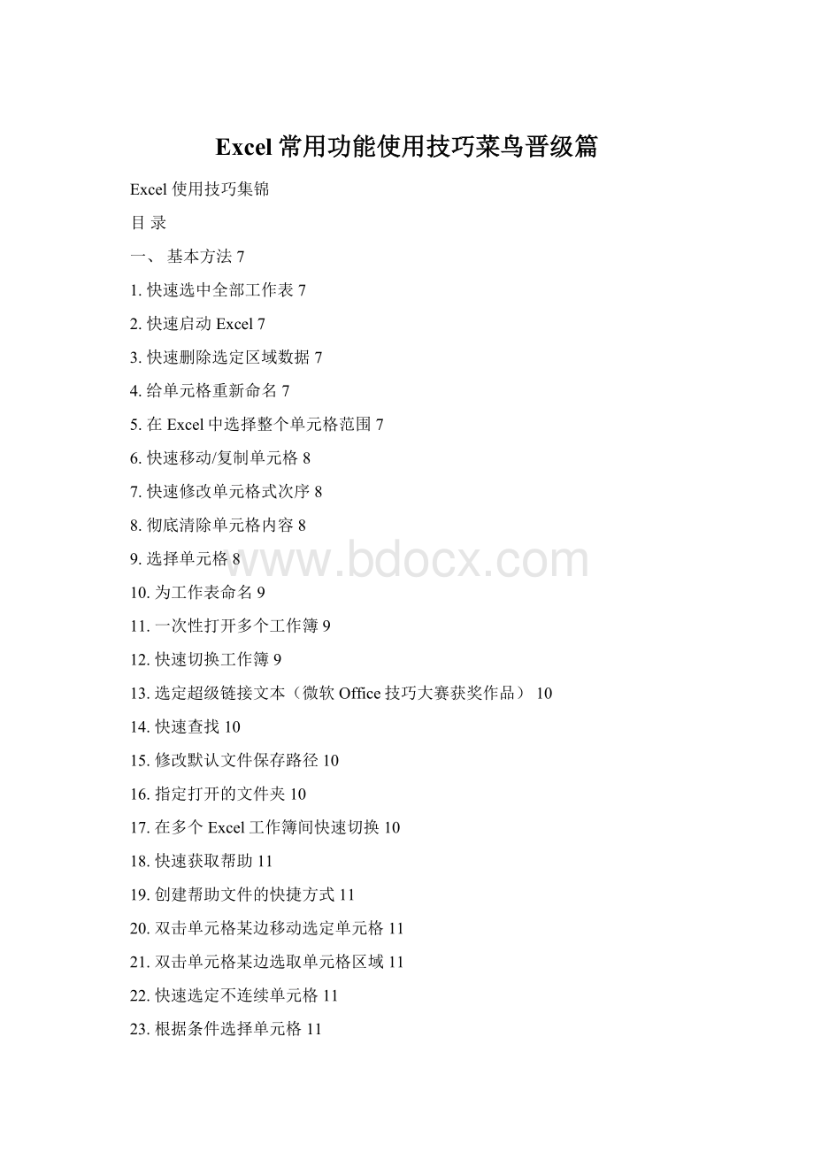 Excel常用功能使用技巧菜鸟晋级篇.docx_第1页