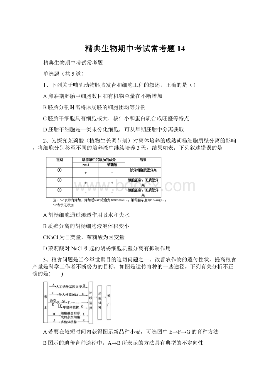 精典生物期中考试常考题14Word下载.docx