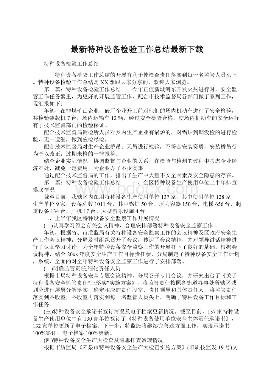 最新特种设备检验工作总结最新下载.docx_第1页