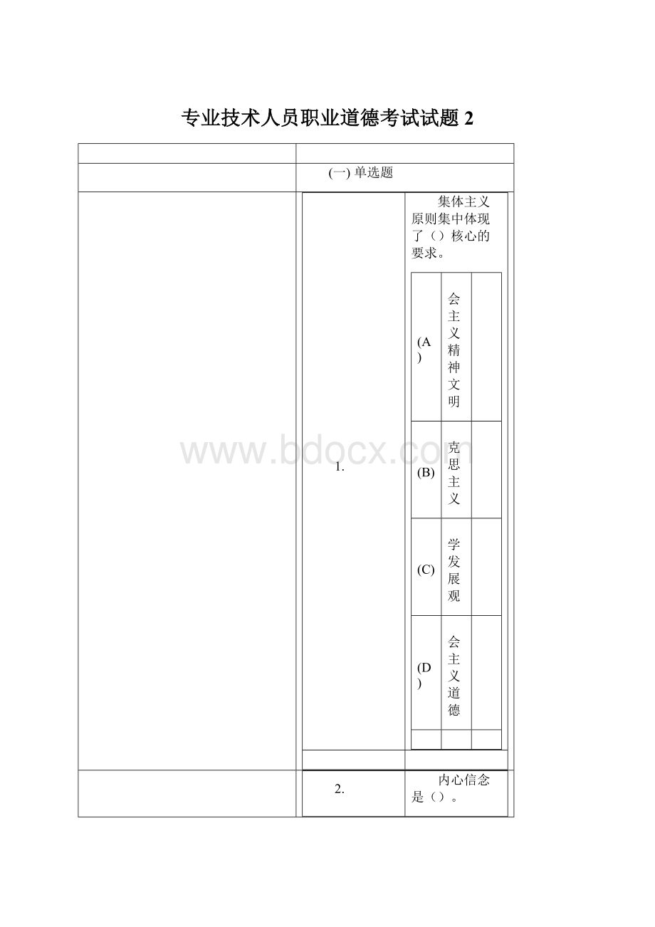 专业技术人员职业道德考试试题2.docx_第1页