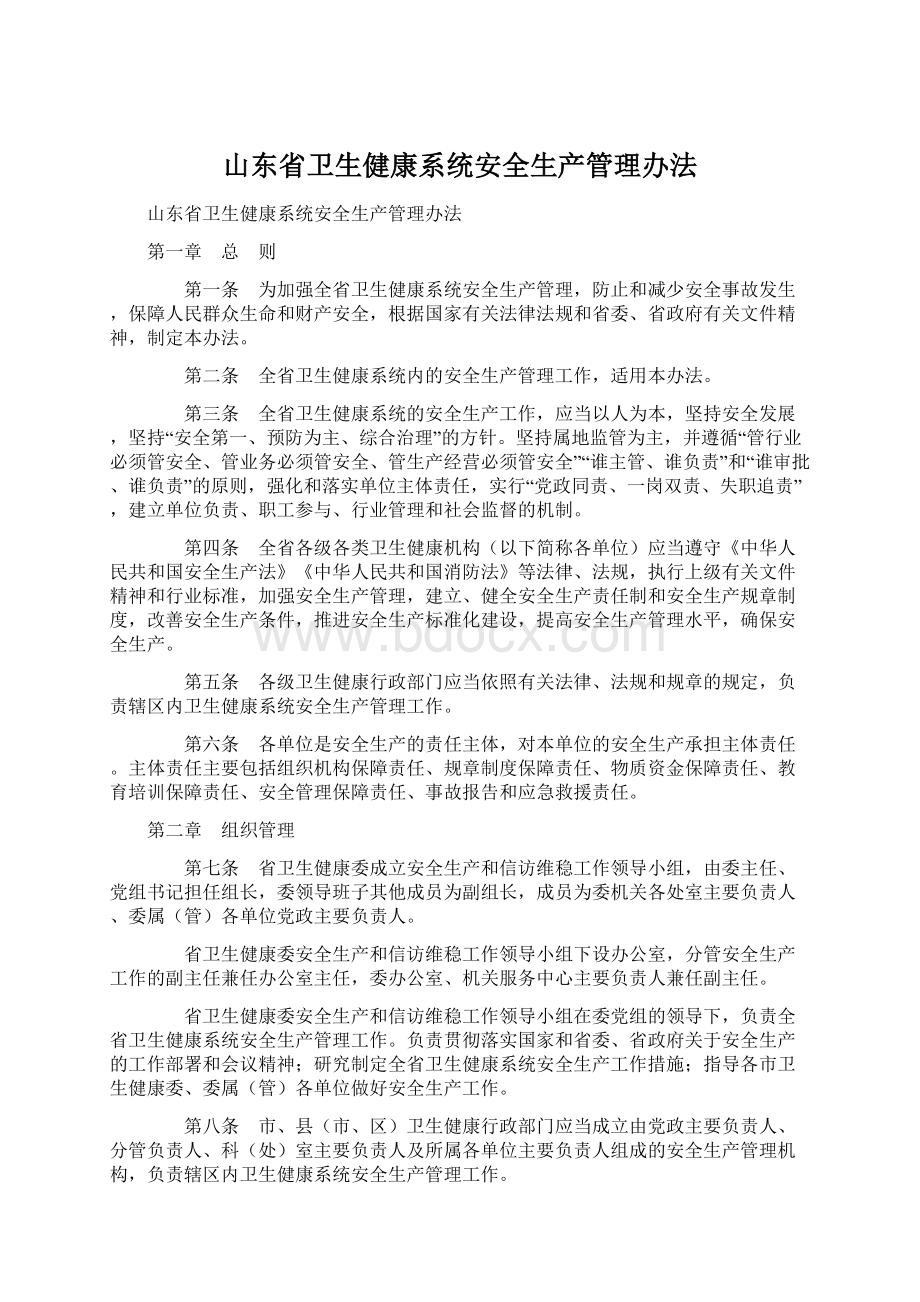 山东省卫生健康系统安全生产管理办法Word格式.docx