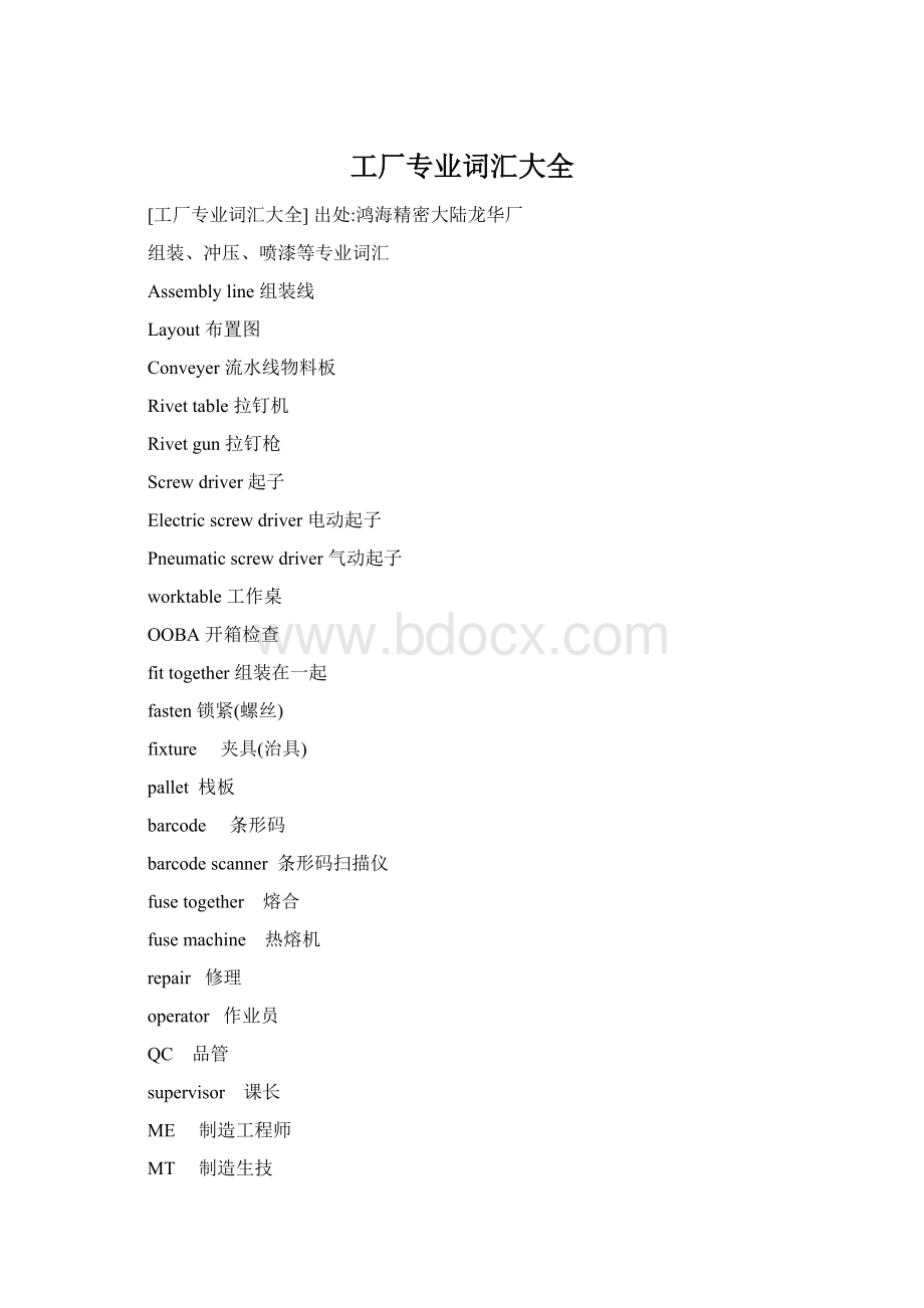 工厂专业词汇大全Word格式文档下载.docx