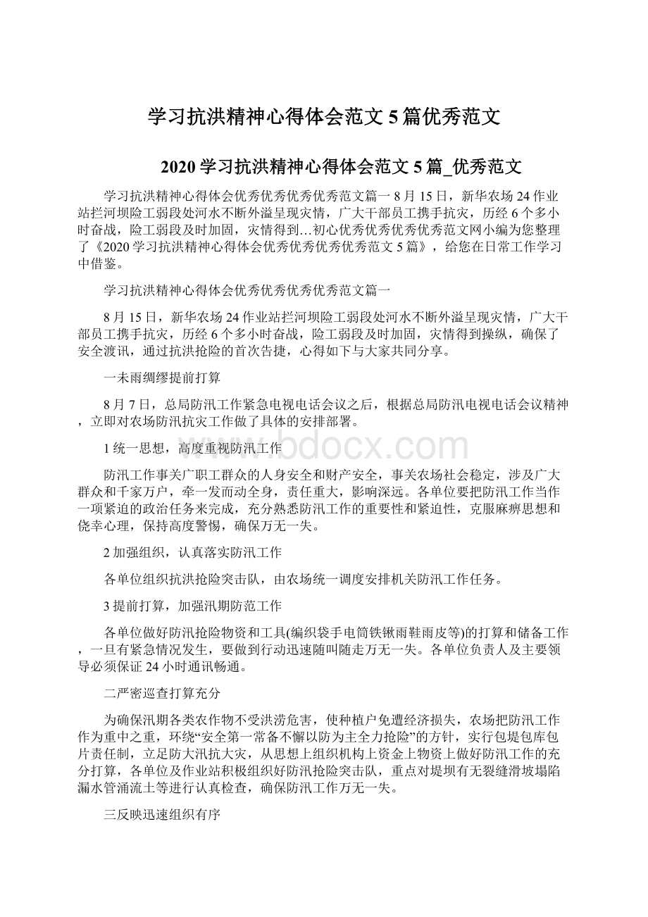 学习抗洪精神心得体会范文5篇优秀范文.docx