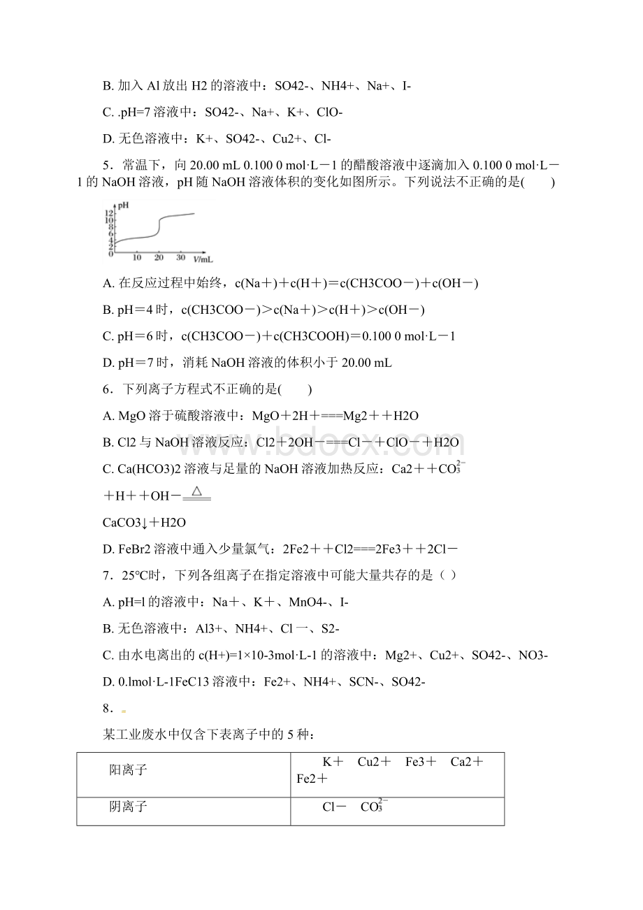 学年高中化学第三章物质在水溶液中的行为第4节离子反应第1课时测试题2鲁科版选修4docWord文档下载推荐.docx_第2页