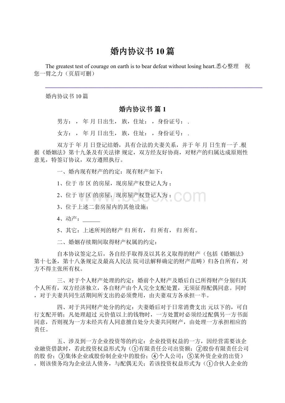 婚内协议书10篇文档格式.docx