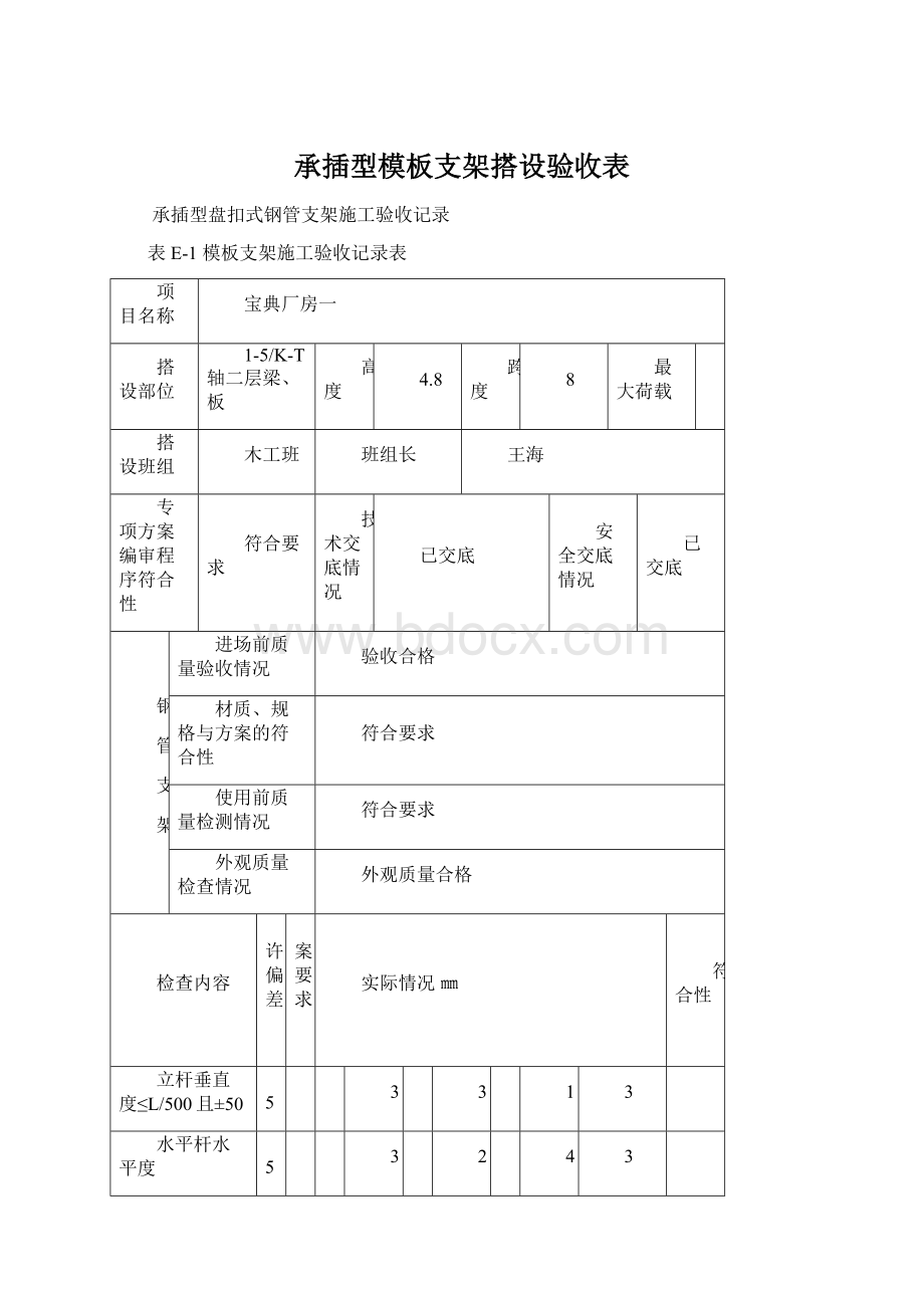 承插型模板支架搭设验收表.docx_第1页