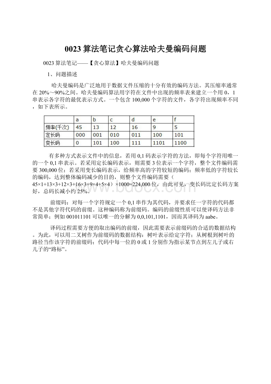 0023算法笔记贪心算法哈夫曼编码问题Word文档下载推荐.docx_第1页