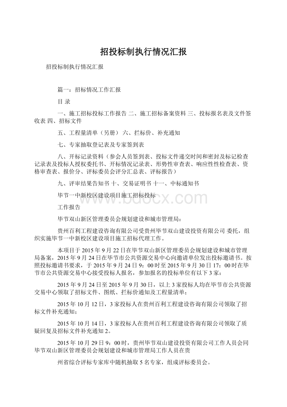 招投标制执行情况汇报文档格式.docx