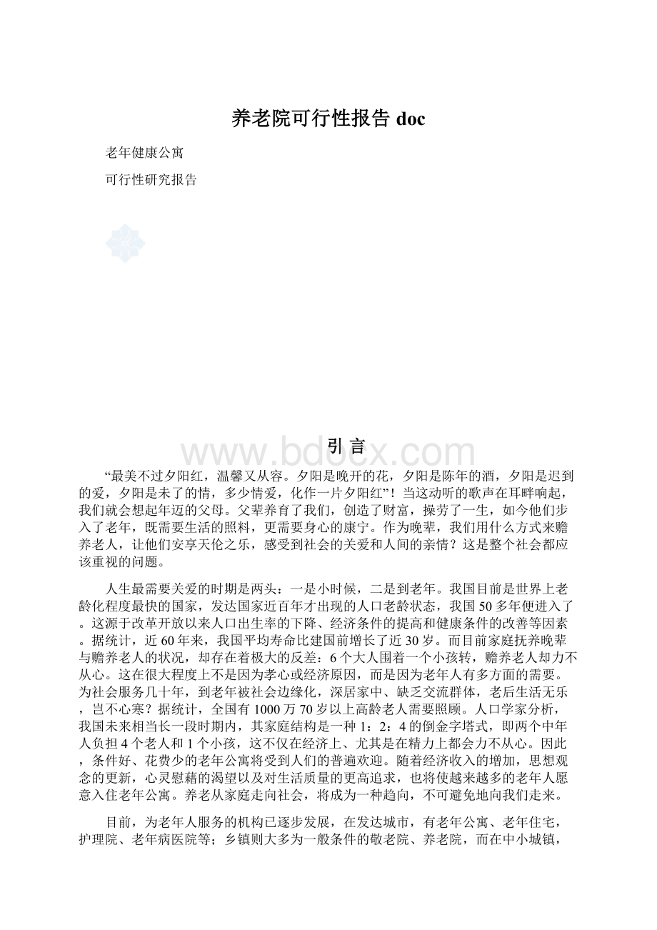 养老院可行性报告docWord文档格式.docx