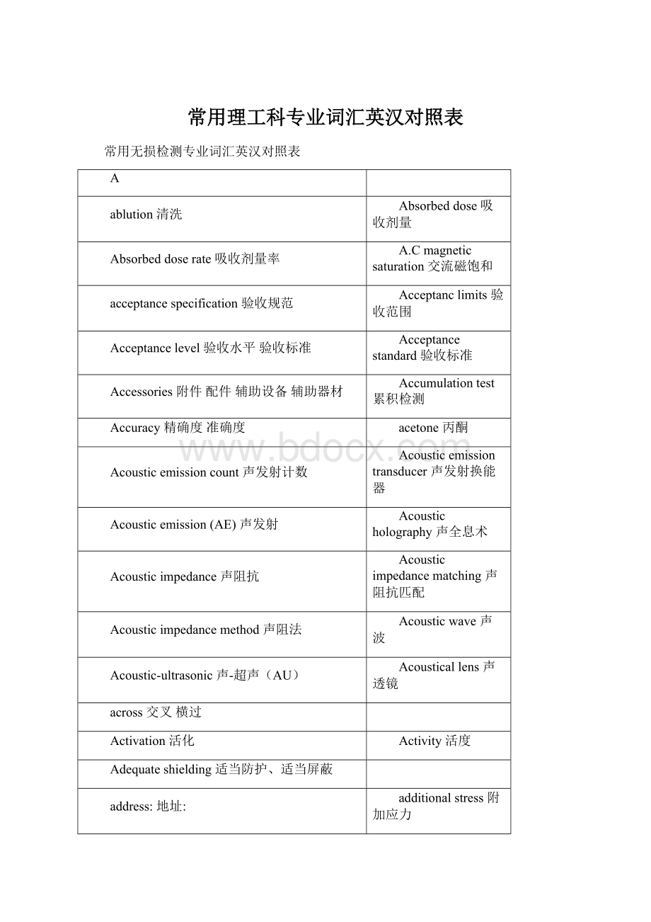 常用理工科专业词汇英汉对照表.docx_第1页