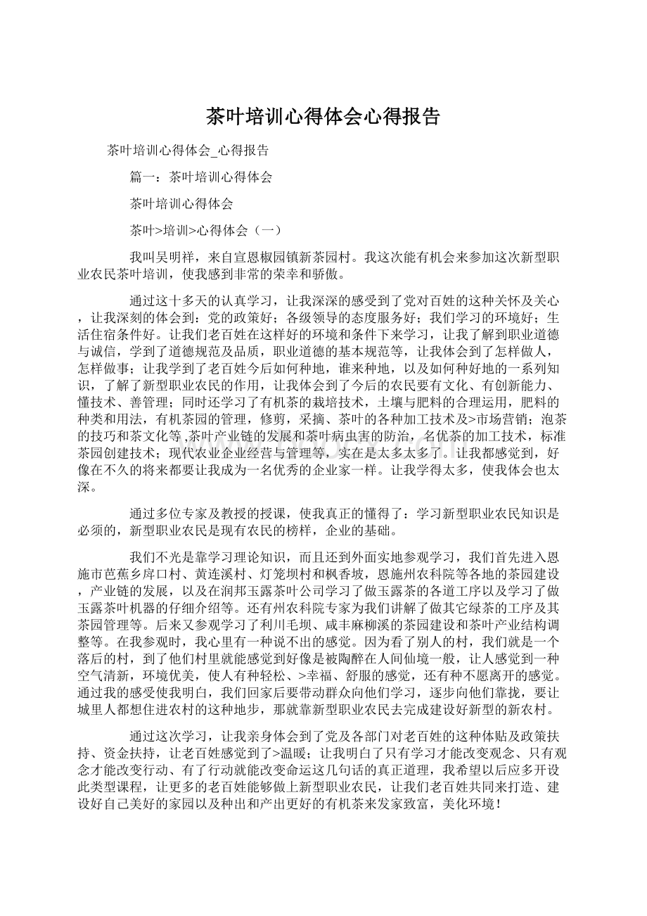 茶叶培训心得体会心得报告Word下载.docx