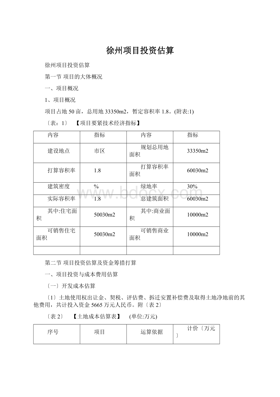 徐州项目投资估算.docx