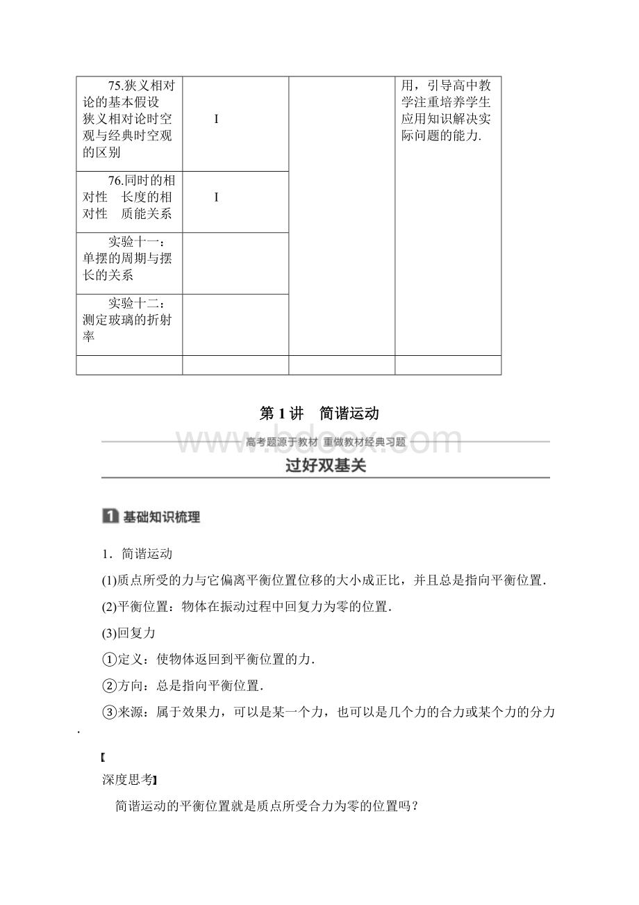 18版高考物理知识复习与检测第十二章机械振动与机械波光电磁波与相对论第1讲简谐运动.docx_第2页