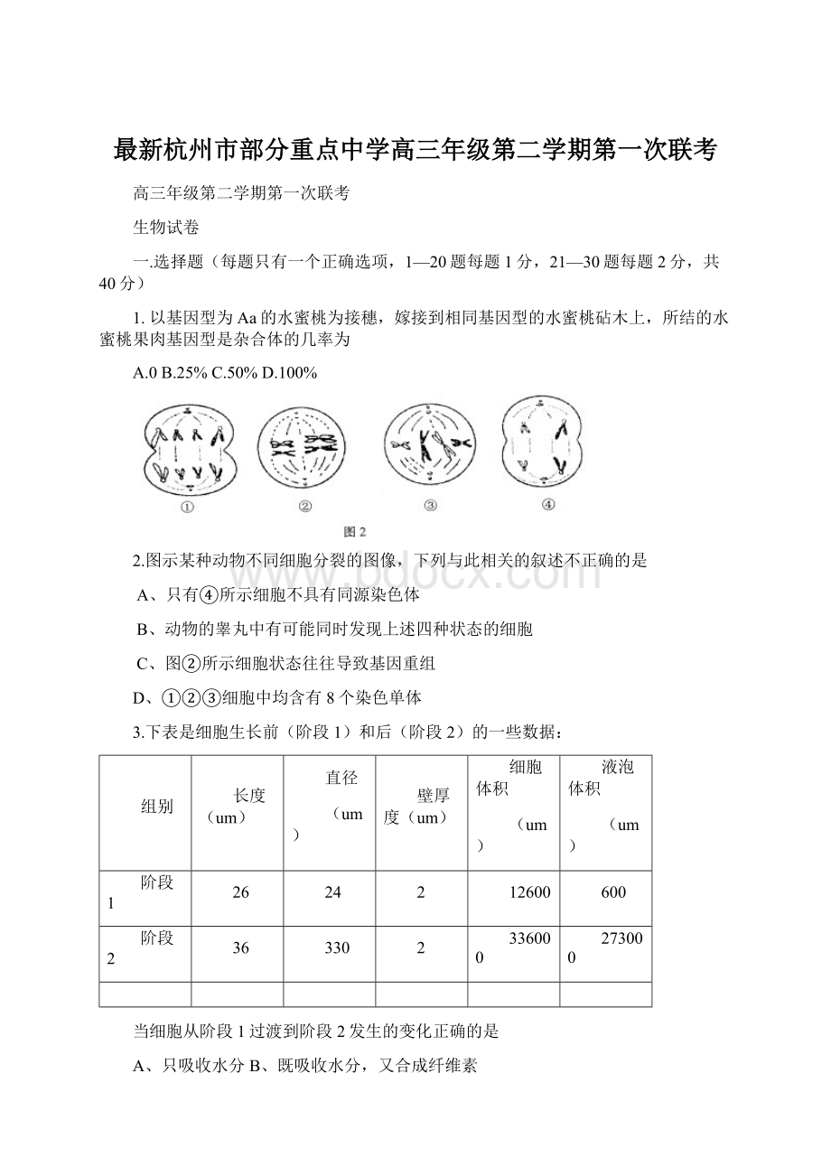 最新杭州市部分重点中学高三年级第二学期第一次联考.docx_第1页