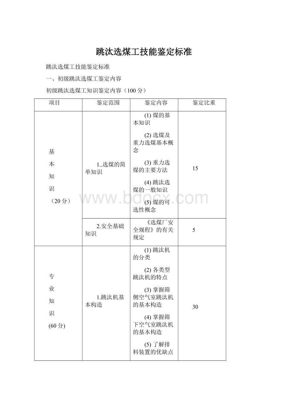 跳汰选煤工技能鉴定标准.docx_第1页