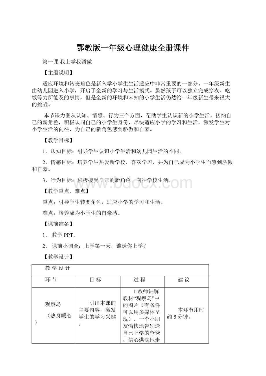 鄂教版一年级心理健康全册课件.docx_第1页