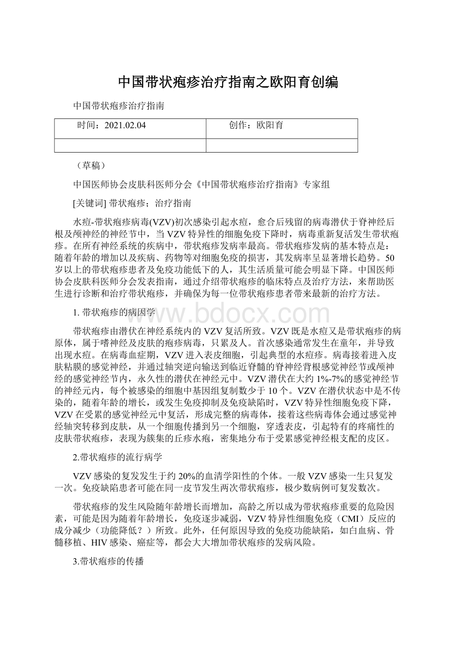 中国带状疱疹治疗指南之欧阳育创编.docx_第1页