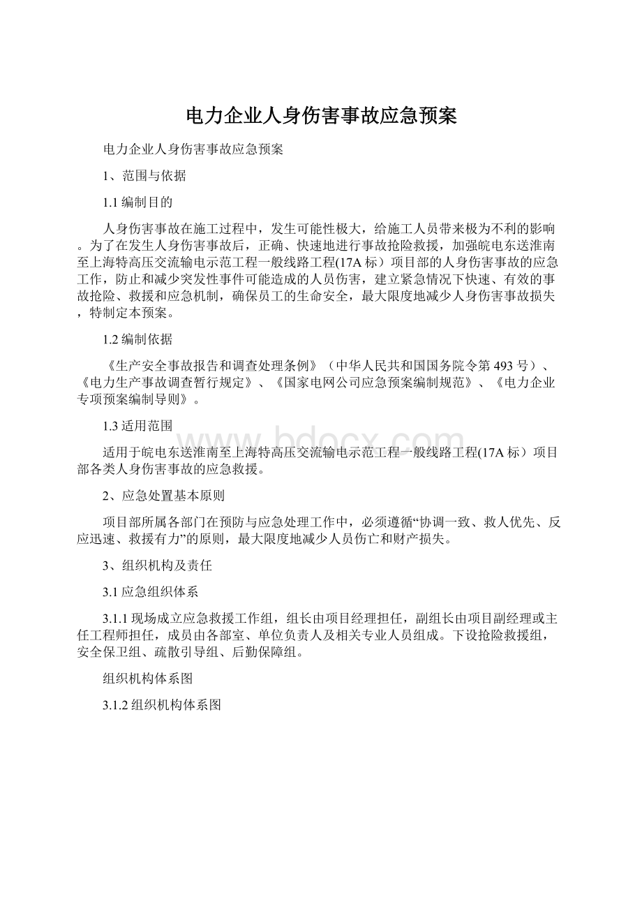 电力企业人身伤害事故应急预案.docx_第1页